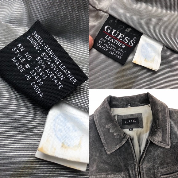 GUESS Genuine Suede Leather Charcoal Zip-Up Jacket - Picture 8 of 8